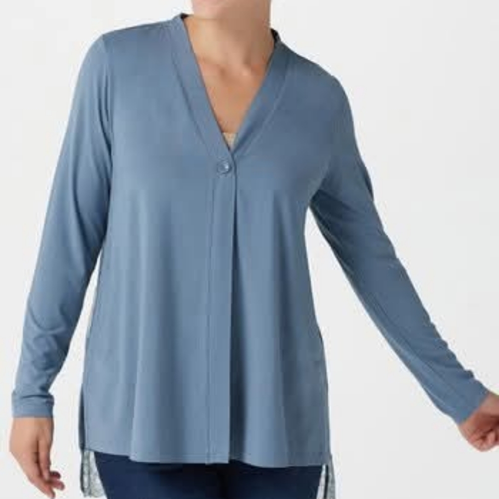 LOGO Lori Goldstein XS one-button lace-back cardigan loose NWOT